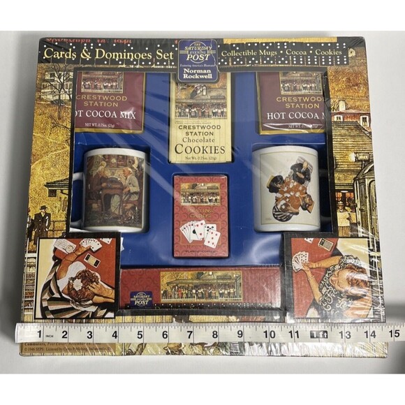 The Saturday Evening Post Norman Rockwell Cards & Dominoes set includes 2 mugs - Picture 9 of 10